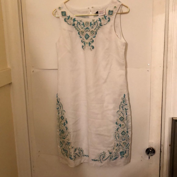 Gretchen Scott white blue embroidered dress S - Picture 7 of 8